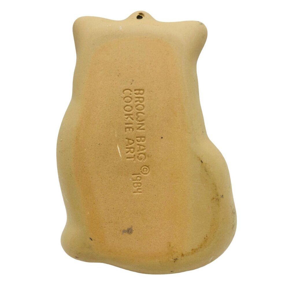 Vtg 80s Brown Bag Cookie Art Cat With Flowers Bouquet Shortbread Mold Ornament - Picture 2 of 6